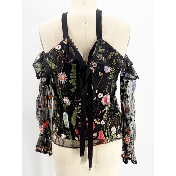 ALEXIS Kylie Black Floral Embroidered Sheer Long Sleeve Blouse Size S - Picture 5 of 11